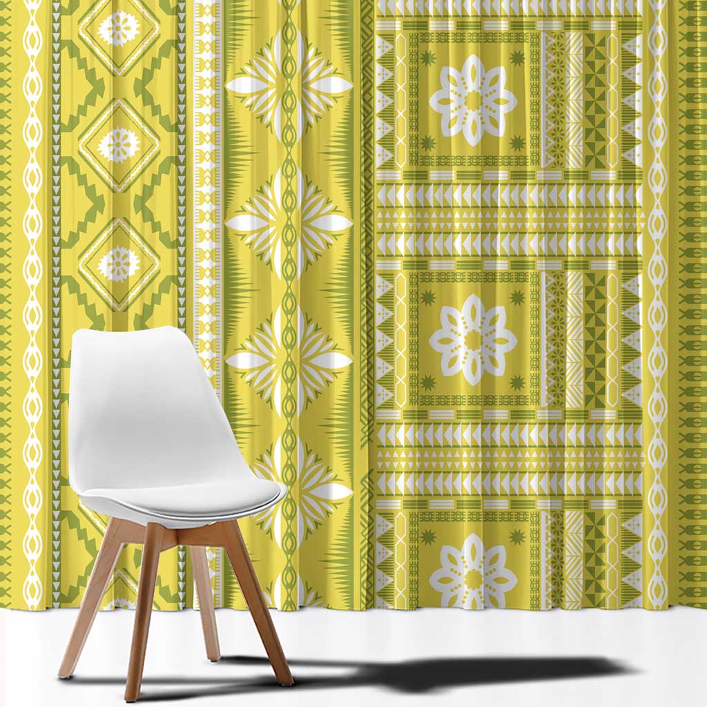 Fiji Masi All Yellow Window Curtain Tapa Pattern - Polynesian Pride