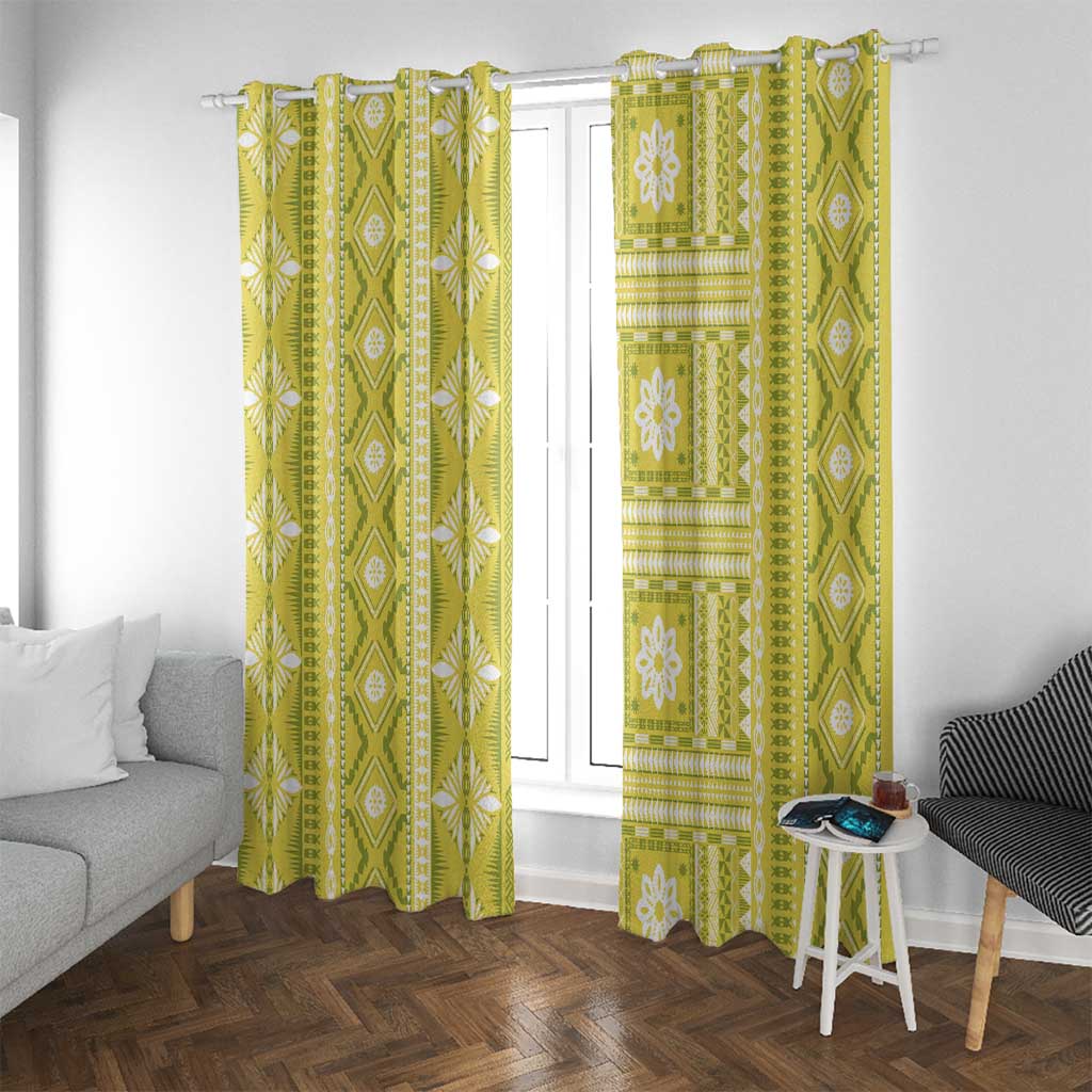 Fiji Masi All Yellow Window Curtain Tapa Pattern - Polynesian Pride