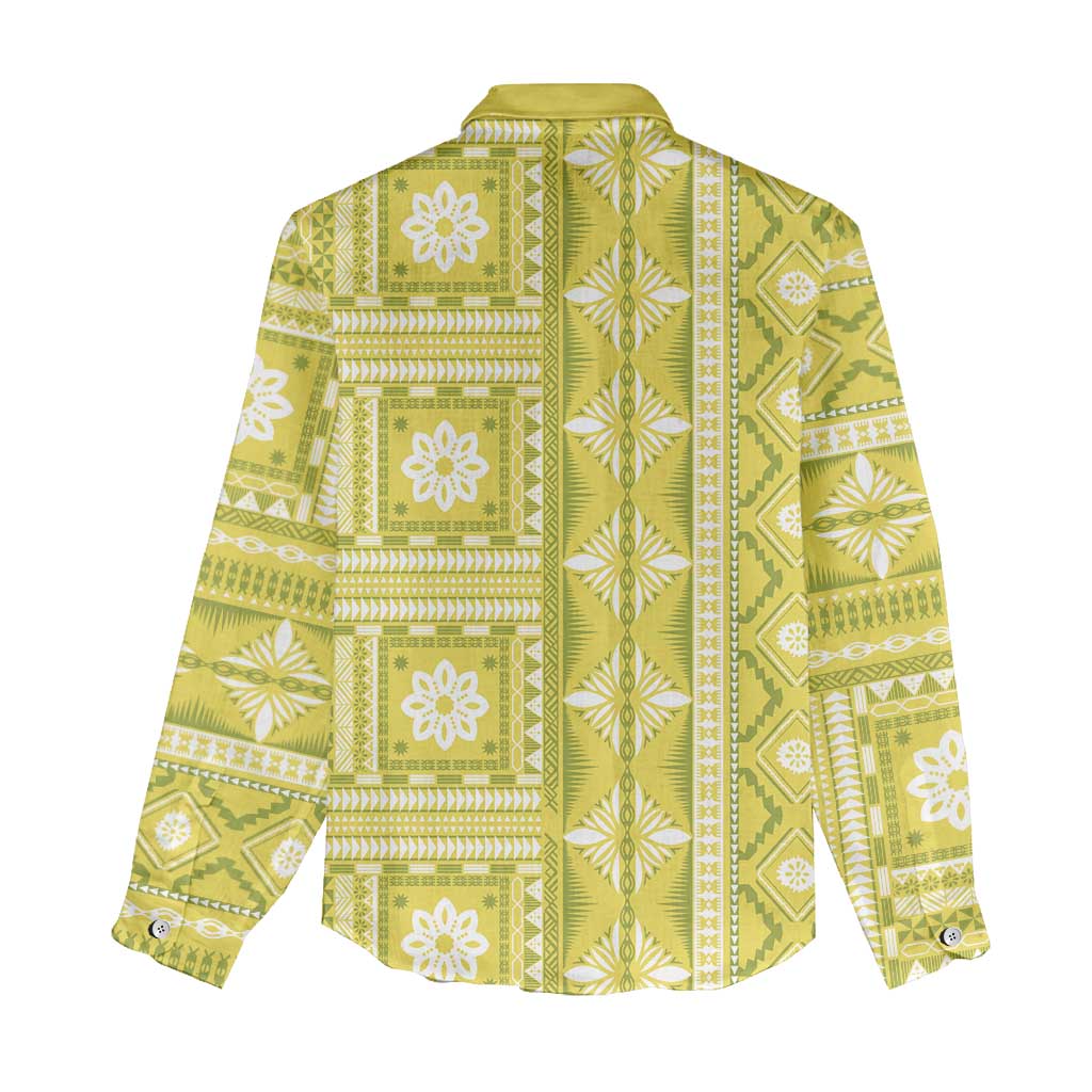Fiji Masi All Yellow Women Casual Shirt Tapa Pattern - Polynesian Pride