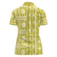 Fiji Masi All Yellow Women Polo Shirt Tapa Pattern - Polynesian Pride