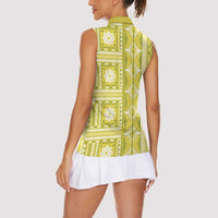 Fiji Masi All Yellow Women Sleeveless Polo Shirt Tapa Pattern - Polynesian Pride