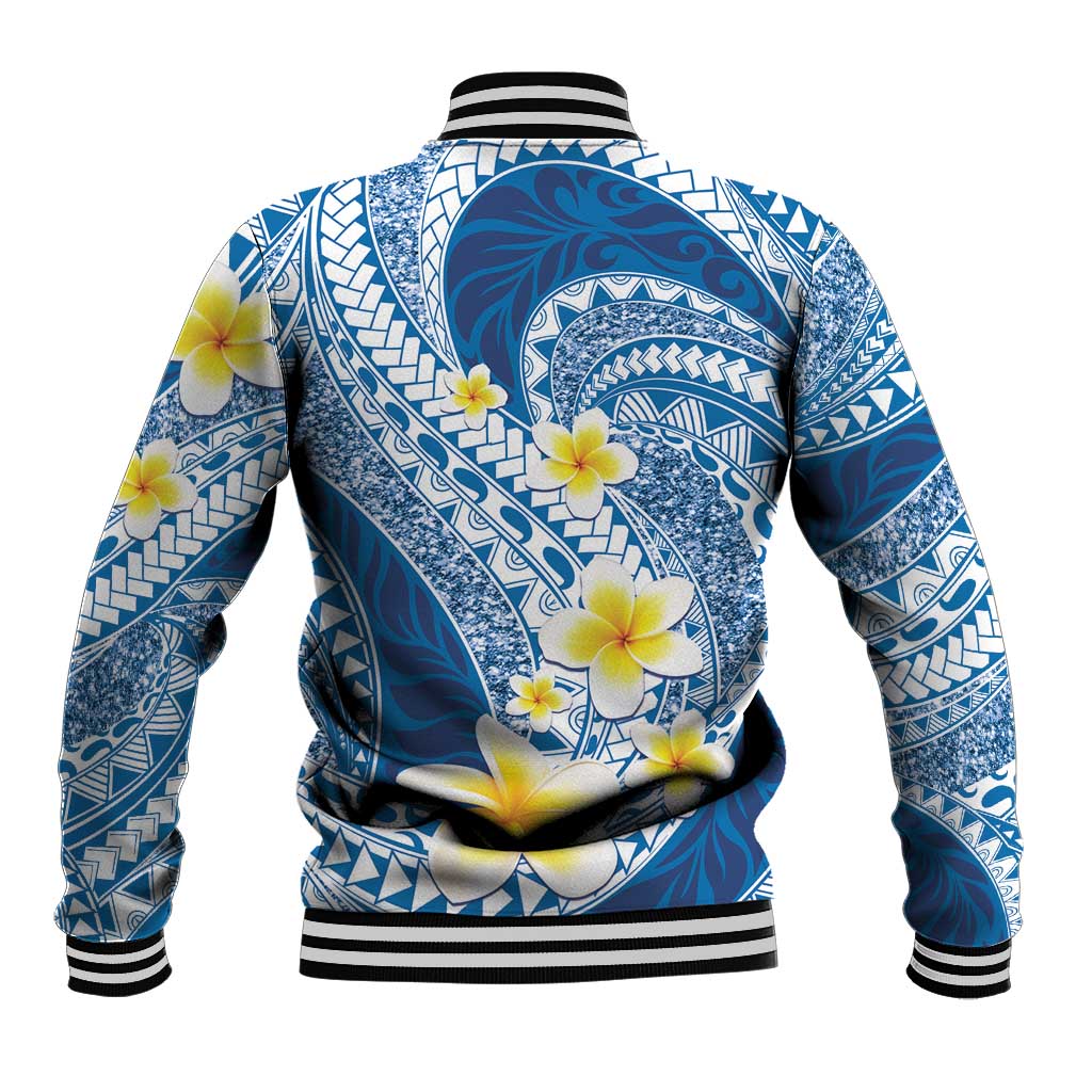 Plumeria Polynesian Blue Glitter Pattern Baseball Jacket LT01 - Polynesian Pride