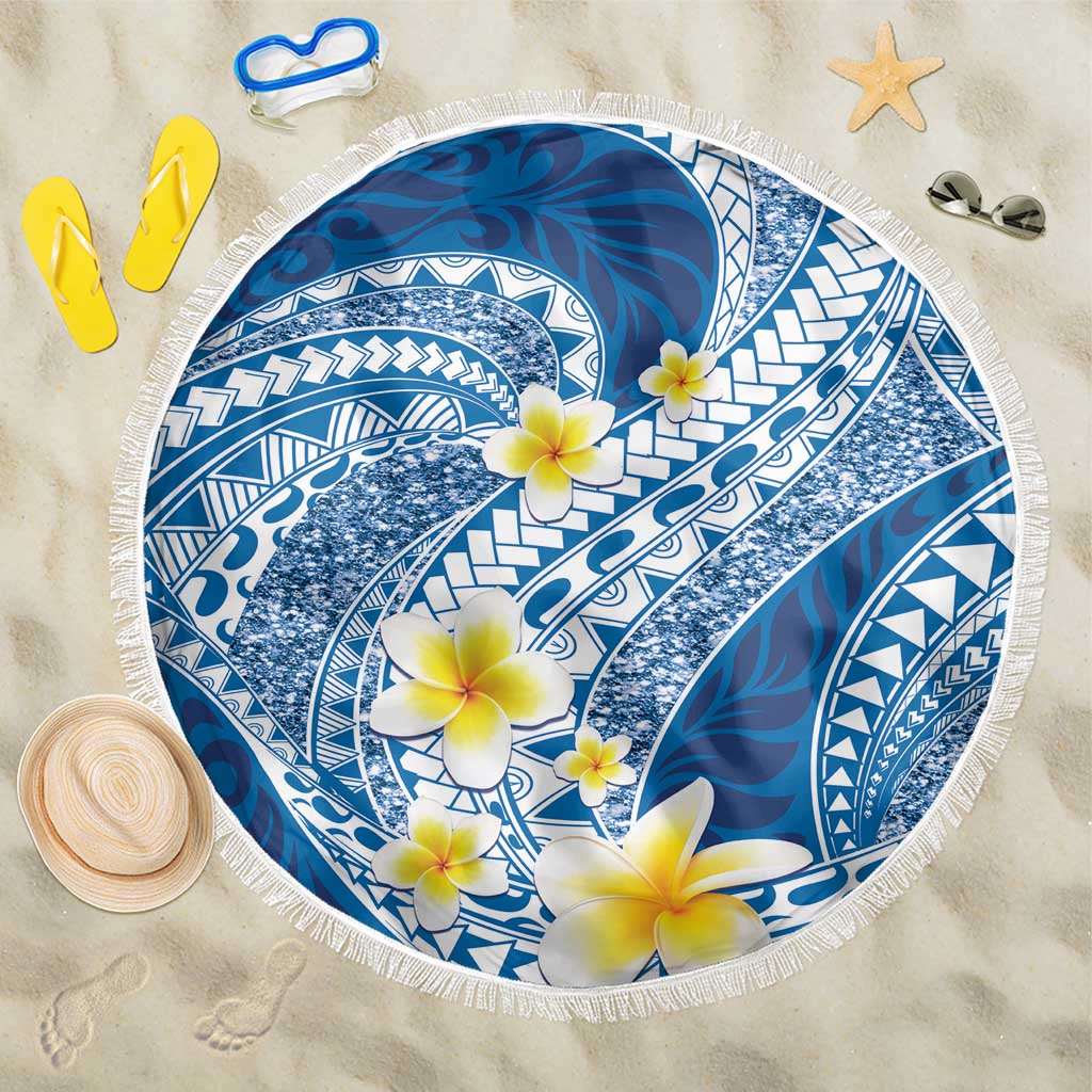 Plumeria Polynesian Blue Glitter Pattern Beach Blanket LT01 One Size 150cm Blue - Polynesian Pride