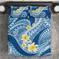 Plumeria Polynesian Blue Glitter Pattern Bedding Set