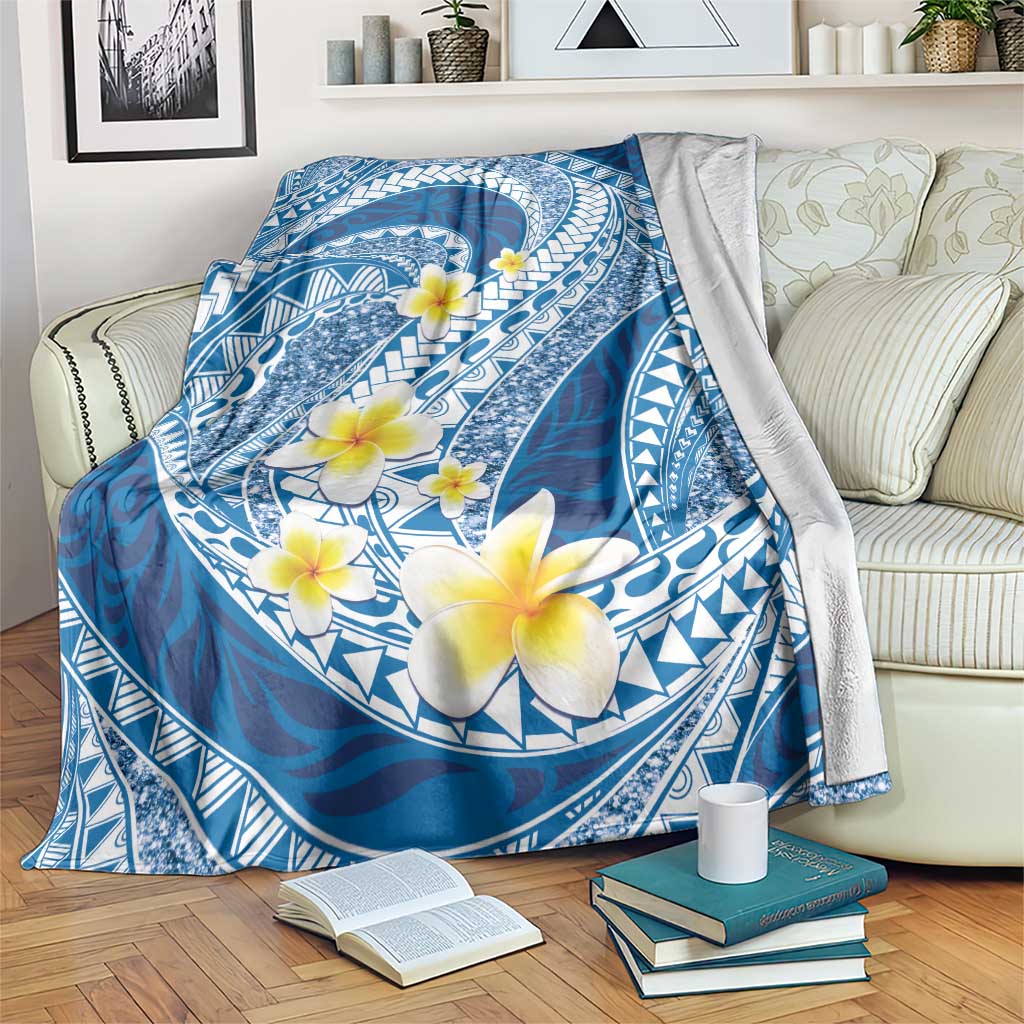 Plumeria Polynesian Blue Glitter Pattern Blanket LT01 Blue - Polynesian Pride