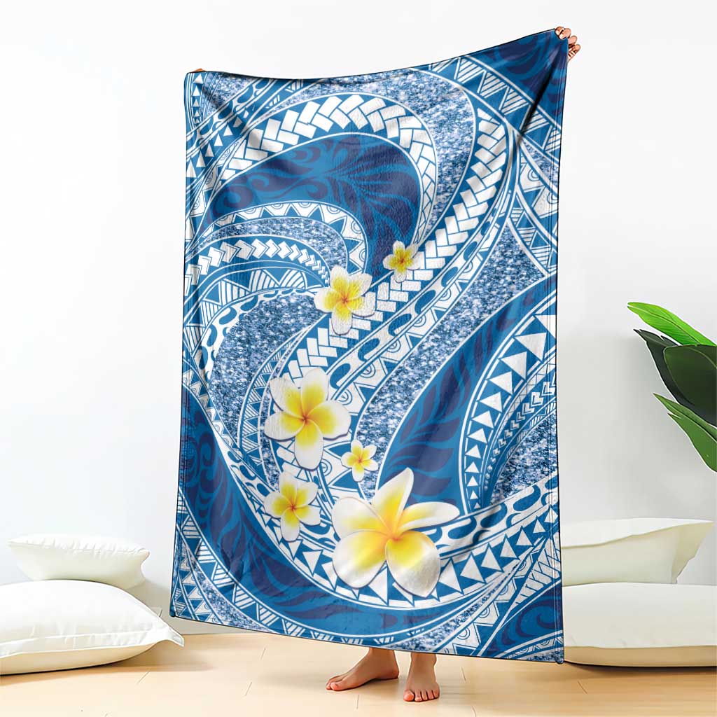 Plumeria Polynesian Blue Glitter Pattern Blanket LT01 - Polynesian Pride