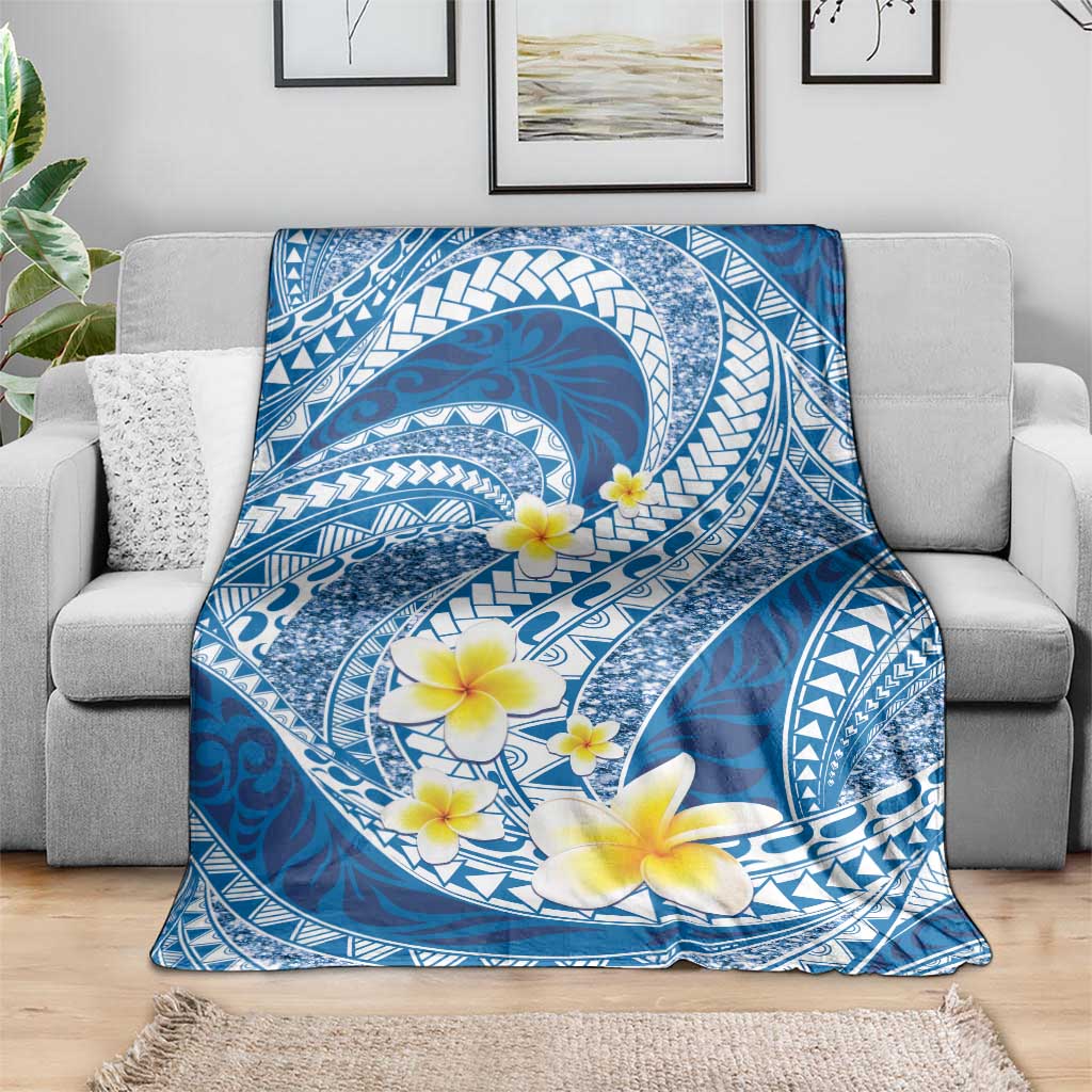 Plumeria Polynesian Blue Glitter Pattern Blanket LT01 - Polynesian Pride