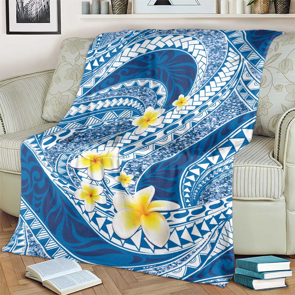 Plumeria Polynesian Blue Glitter Pattern Blanket LT01 - Polynesian Pride