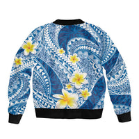 Plumeria Polynesian Blue Glitter Pattern Bomber Jacket