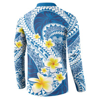 Plumeria Polynesian Blue Glitter Pattern Button Sweatshirt LT01 - Polynesian Pride