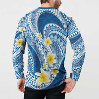 Plumeria Polynesian Blue Glitter Pattern Button Sweatshirt LT01 - Polynesian Pride