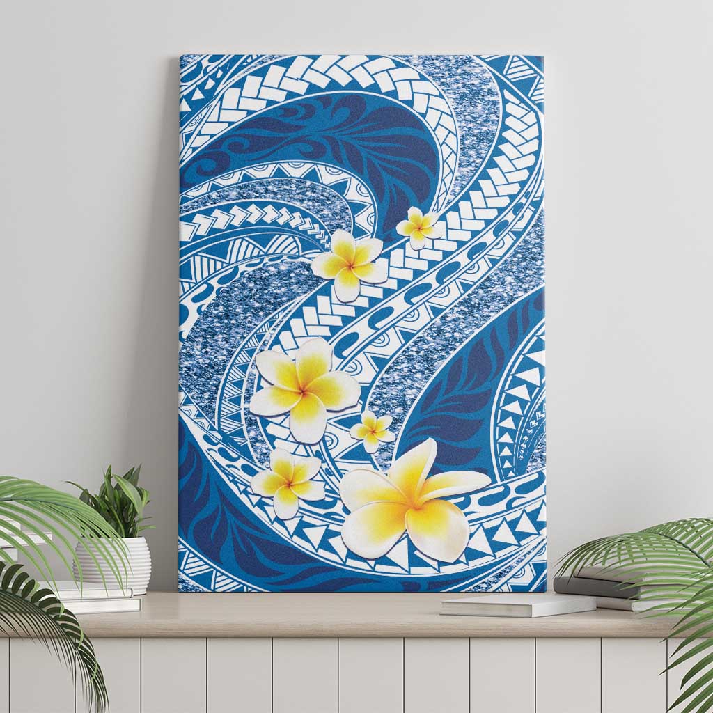 Plumeria Polynesian Blue Glitter Pattern Canvas Wall Art LT01 - Polynesian Pride