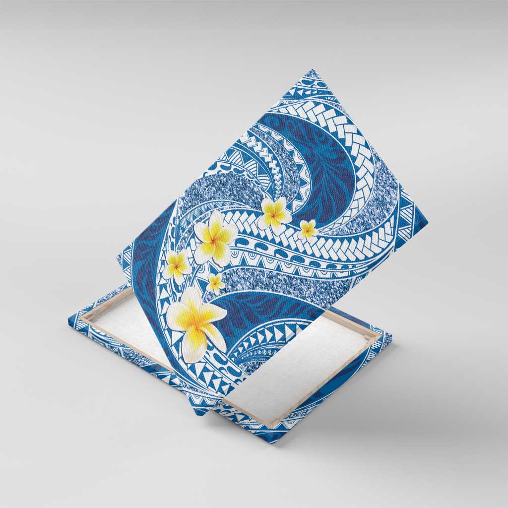 Plumeria Polynesian Blue Glitter Pattern Canvas Wall Art LT01 With Frame Blue - Polynesian Pride