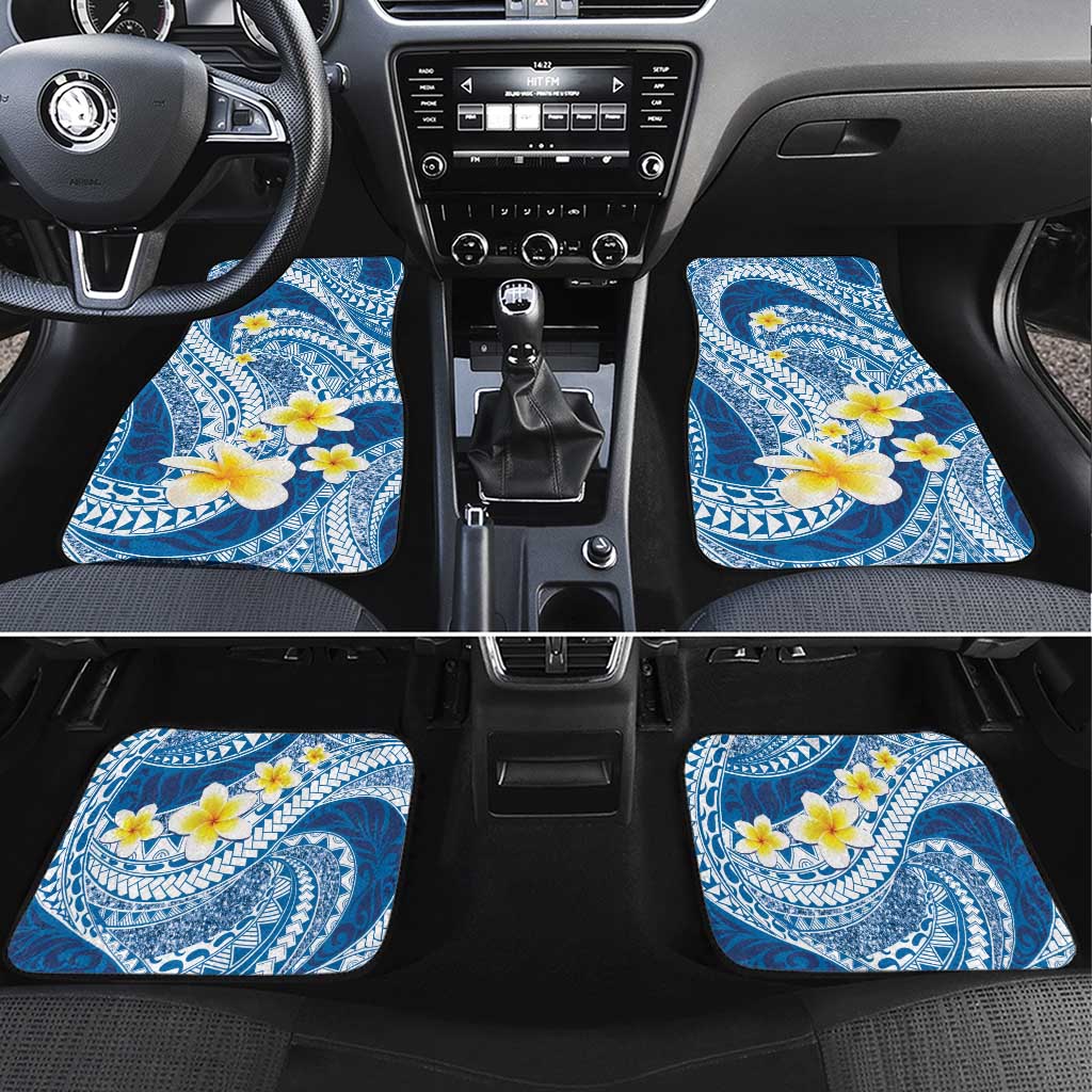 Plumeria Polynesian Blue Glitter Pattern Car Mats