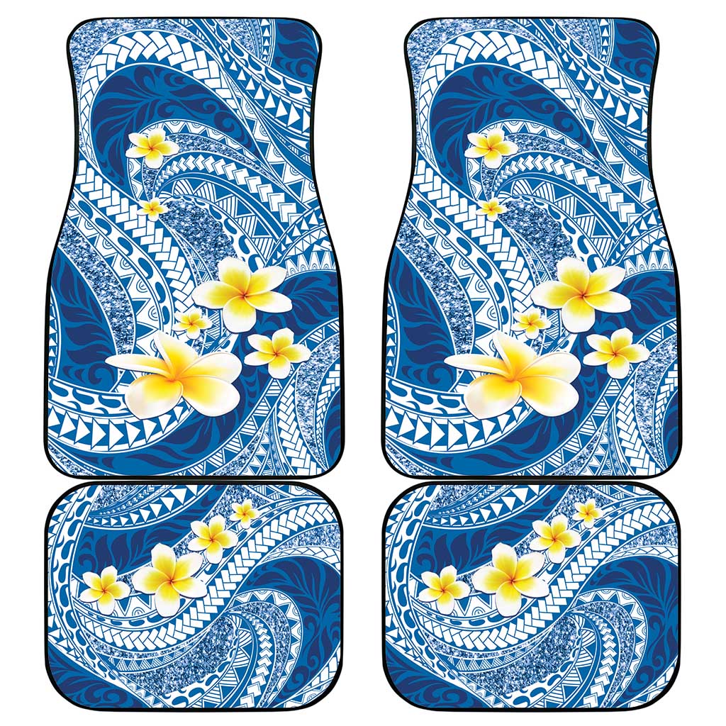 Plumeria Polynesian Blue Glitter Pattern Car Mats LT01 - Polynesian Pride