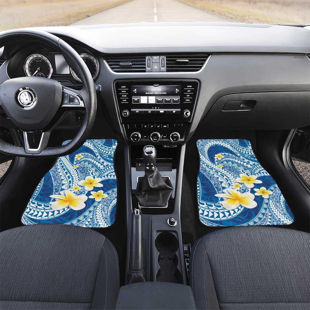 Plumeria Polynesian Blue Glitter Pattern Car Mats LT01 Set 2pcs - Front Blue - Polynesian Pride