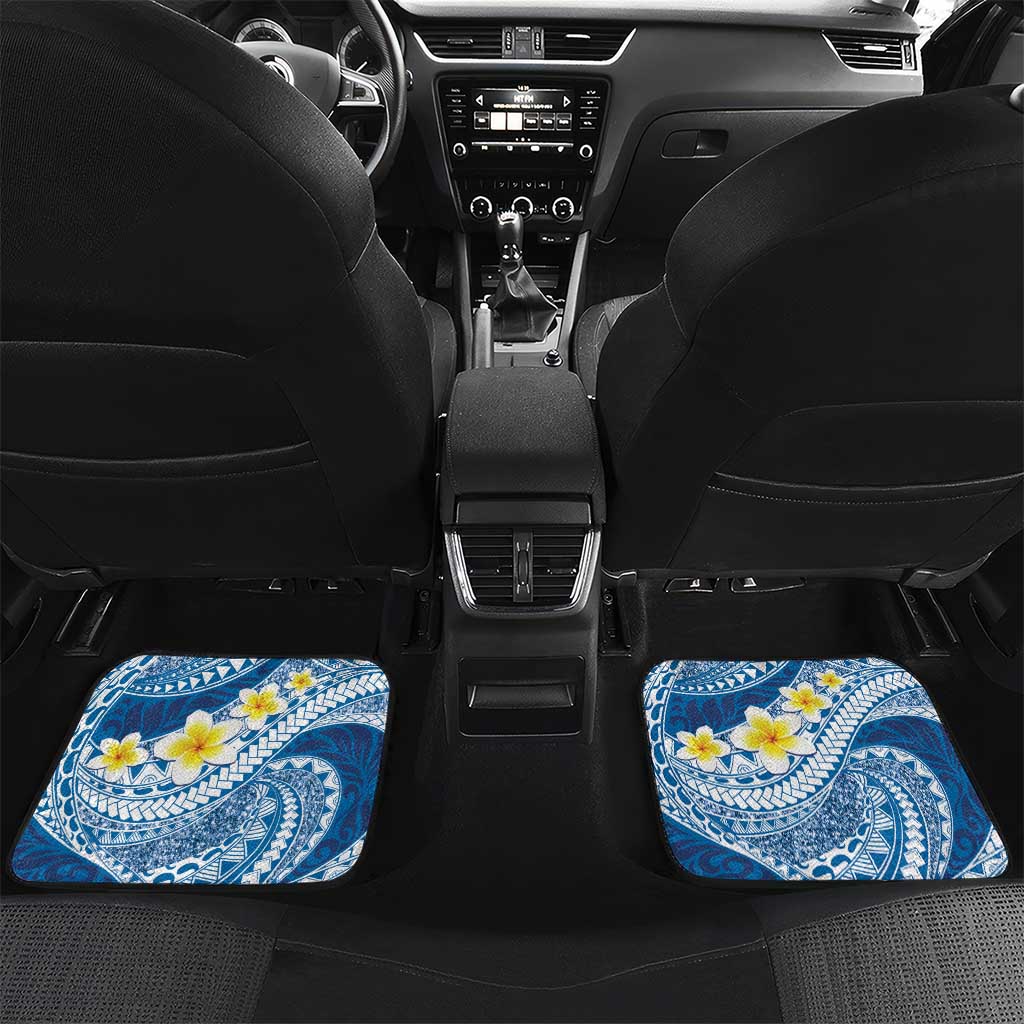 Plumeria Polynesian Blue Glitter Pattern Car Mats LT01 Set 2pcs - Back Blue - Polynesian Pride