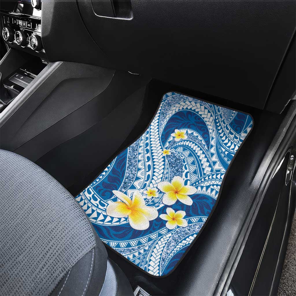 Plumeria Polynesian Blue Glitter Pattern Car Mats LT01 - Polynesian Pride