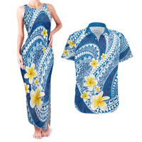 Plumeria Polynesian Blue Glitter Pattern Couples Matching Tank Maxi Dress and Hawaiian Shirt LT01 Blue - Polynesian Pride