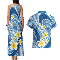 Plumeria Polynesian Blue Glitter Pattern Couples Matching Tank Maxi Dress and Hawaiian Shirt LT01 - Polynesian Pride
