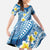 Plumeria Polynesian Blue Glitter Pattern Family Matching Long Sleeve Bodycon Dress and Hawaiian Shirt