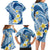 Plumeria Polynesian Blue Glitter Pattern Family Matching Long Sleeve Bodycon Dress and Hawaiian Shirt