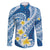 Plumeria Polynesian Blue Glitter Pattern Family Matching Long Sleeve Bodycon Dress and Hawaiian Shirt