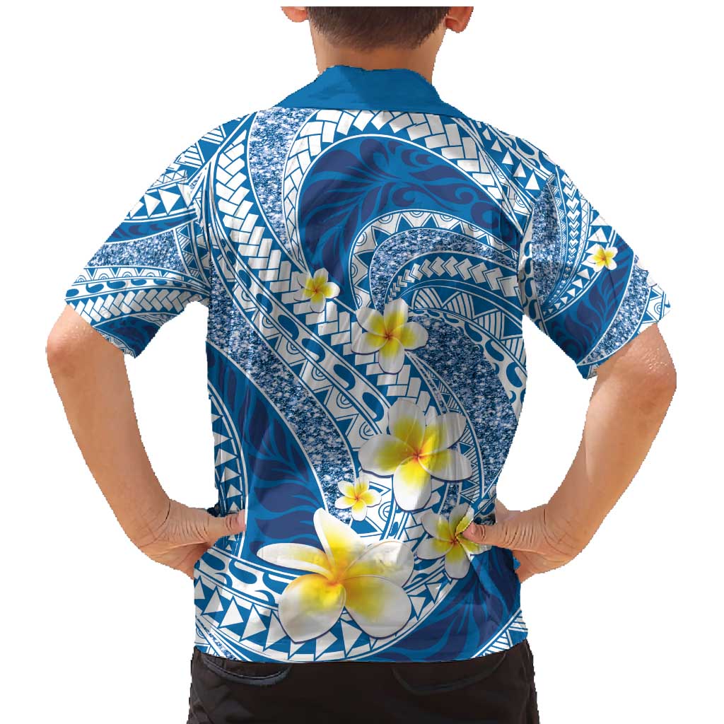 Plumeria Polynesian Blue Glitter Pattern Family Matching Mermaid Dress and Hawaiian Shirt LT01 - Polynesian Pride