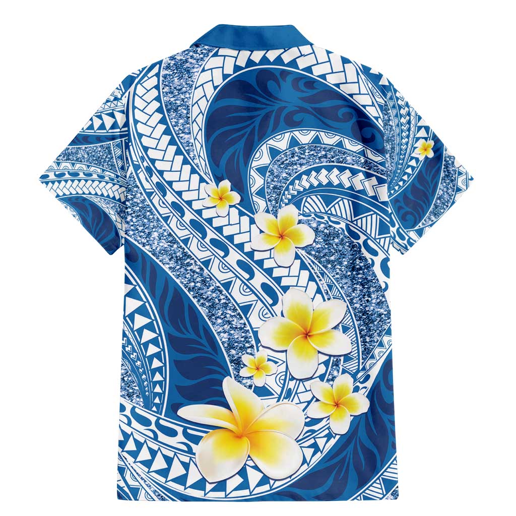 Plumeria Polynesian Blue Glitter Pattern Family Matching Mermaid Dress and Hawaiian Shirt LT01 - Polynesian Pride