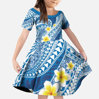 Plumeria Polynesian Blue Glitter Pattern Family Matching Off Shoulder Maxi Dress and Hawaiian Shirt LT01 Daughter's Dress Blue - Polynesian Pride