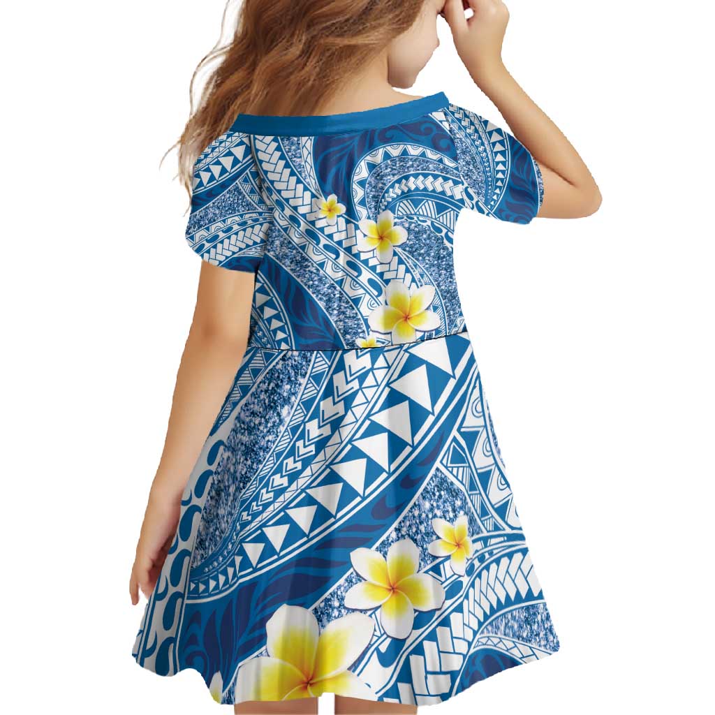 Plumeria Polynesian Blue Glitter Pattern Family Matching Off Shoulder Maxi Dress and Hawaiian Shirt LT01 - Polynesian Pride