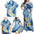 Plumeria Polynesian Blue Glitter Pattern Family Matching Off Shoulder Maxi Dress and Hawaiian Shirt