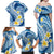 Plumeria Polynesian Blue Glitter Pattern Family Matching Off Shoulder Maxi Dress and Hawaiian Shirt