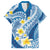 Plumeria Polynesian Blue Glitter Pattern Family Matching Off Shoulder Maxi Dress and Hawaiian Shirt