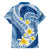 Plumeria Polynesian Blue Glitter Pattern Family Matching Off Shoulder Short Dress and Hawaiian Shirt