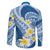 Plumeria Polynesian Blue Glitter Pattern Family Matching Off Shoulder Short Dress and Hawaiian Shirt