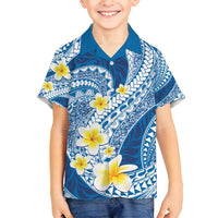 Plumeria Polynesian Blue Glitter Pattern Family Matching Off Shoulder Short Dress and Hawaiian Shirt LT01 Son's Shirt Blue - Polynesian Pride