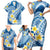 Plumeria Polynesian Blue Glitter Pattern Family Matching Short Sleeve Bodycon Dress and Hawaiian Shirt