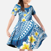 Plumeria Polynesian Blue Glitter Pattern Family Matching Summer Maxi Dress and Hawaiian Shirt LT01 Daughter's Dress Blue - Polynesian Pride