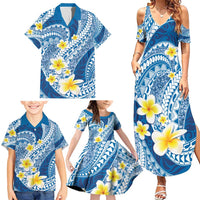Plumeria Polynesian Blue Glitter Pattern Family Matching Summer Maxi Dress and Hawaiian Shirt LT01 - Polynesian Pride