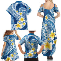 Plumeria Polynesian Blue Glitter Pattern Family Matching Summer Maxi Dress and Hawaiian Shirt LT01 - Polynesian Pride