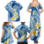 Plumeria Polynesian Blue Glitter Pattern Family Matching Summer Maxi Dress and Hawaiian Shirt