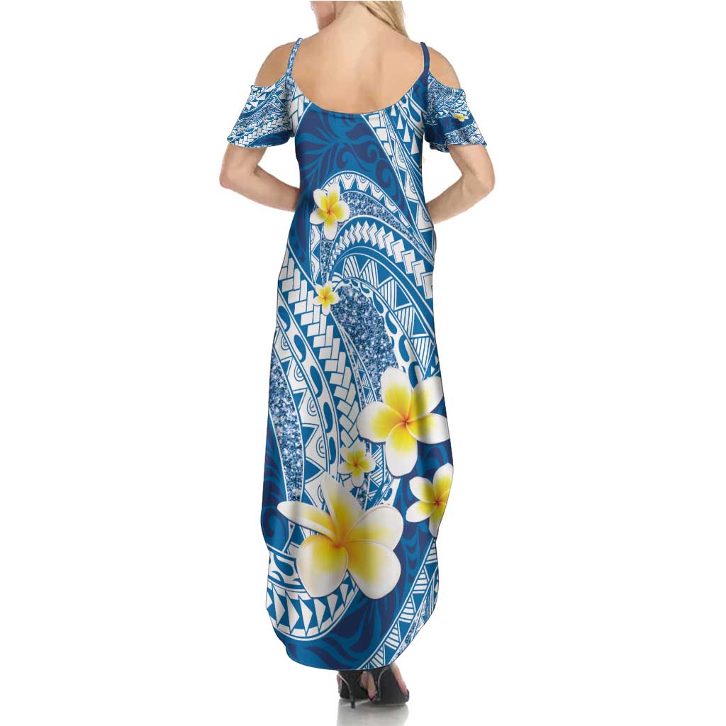Plumeria Polynesian Blue Glitter Pattern Family Matching Summer Maxi Dress and Hawaiian Shirt LT01 - Polynesian Pride
