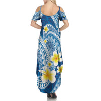 Plumeria Polynesian Blue Glitter Pattern Family Matching Summer Maxi Dress and Hawaiian Shirt LT01 - Polynesian Pride