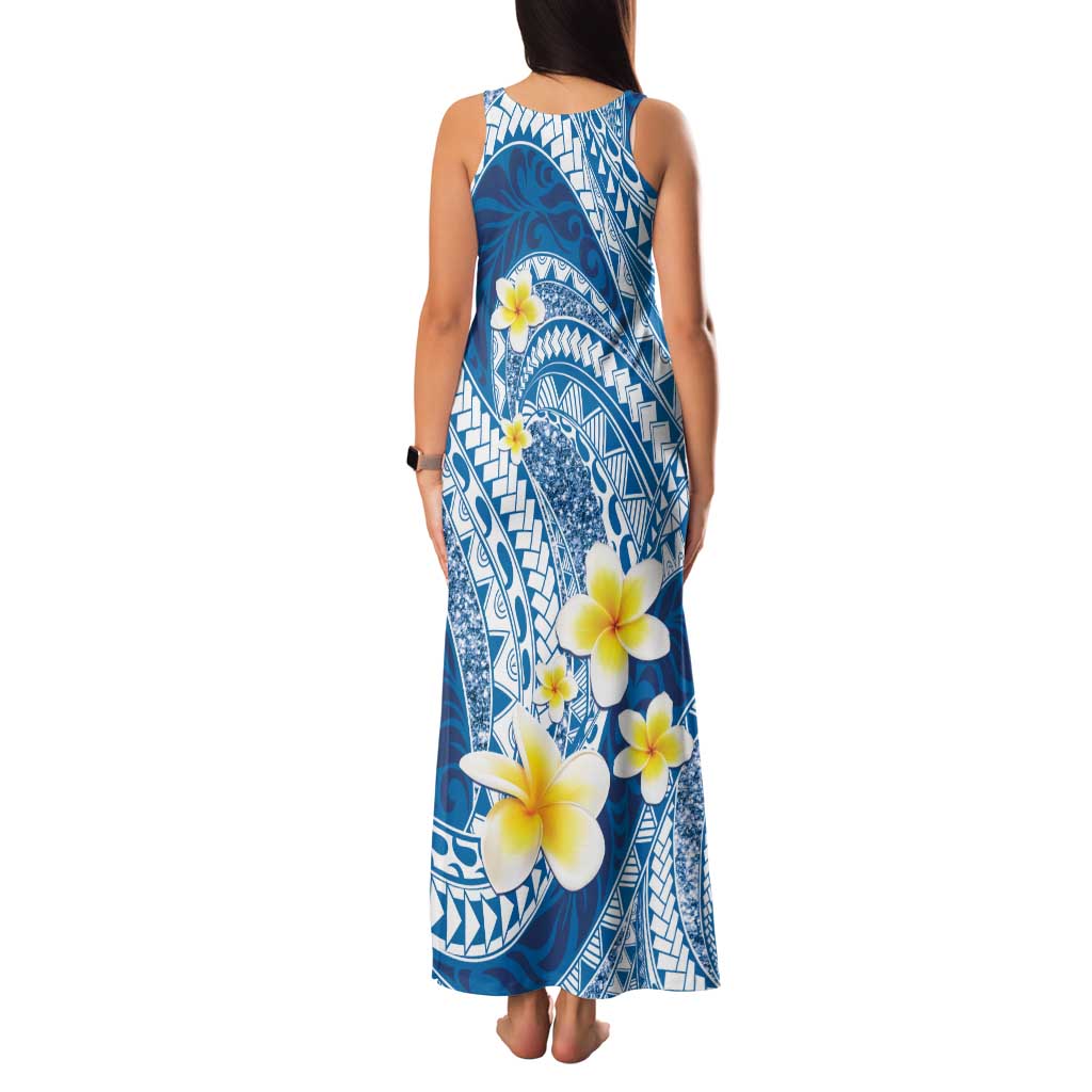 Plumeria Polynesian Blue Glitter Pattern Family Matching Tank Maxi Dress and Hawaiian Shirt LT01 - Polynesian Pride