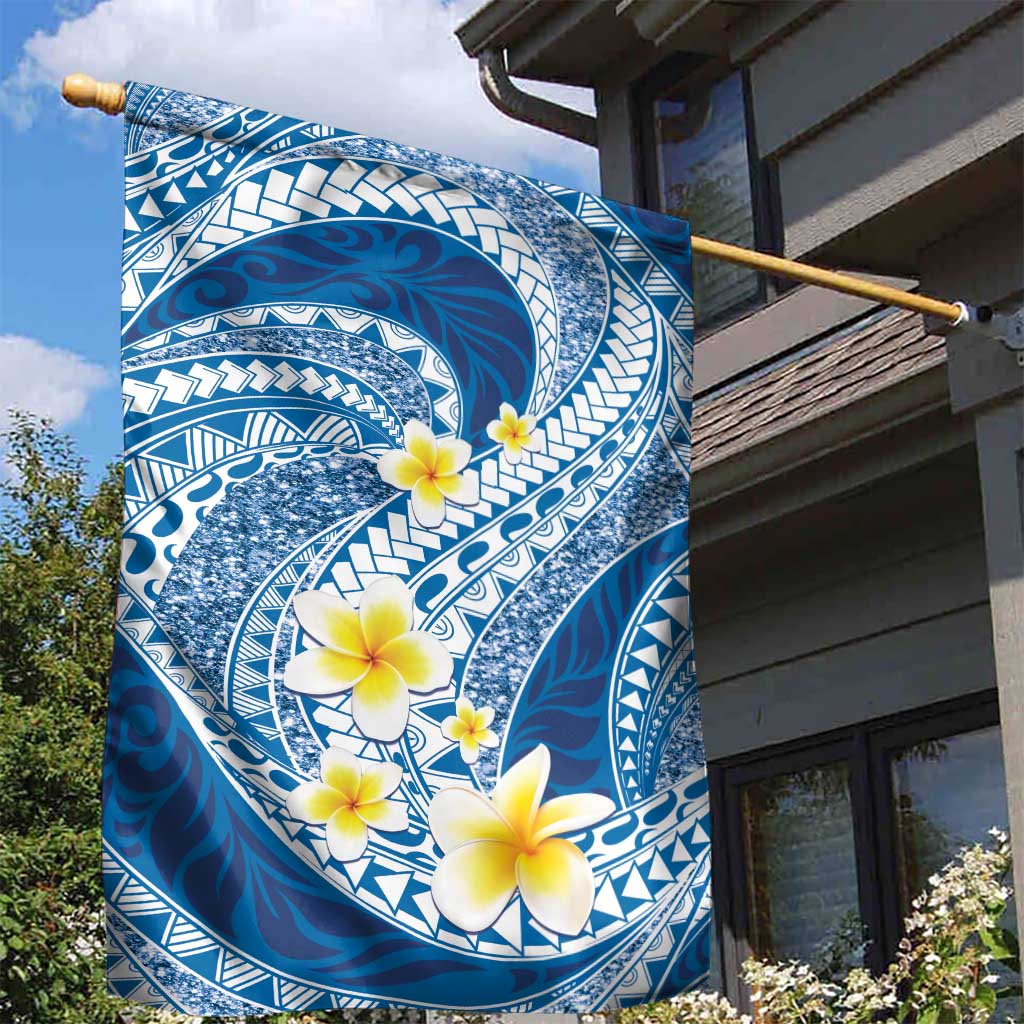 Plumeria Polynesian Blue Glitter Pattern Garden Flag LT01 - Polynesian Pride