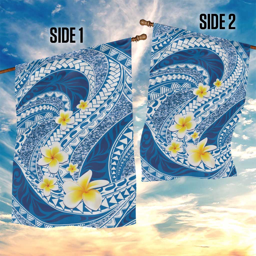 Plumeria Polynesian Blue Glitter Pattern Garden Flag LT01 - Polynesian Pride