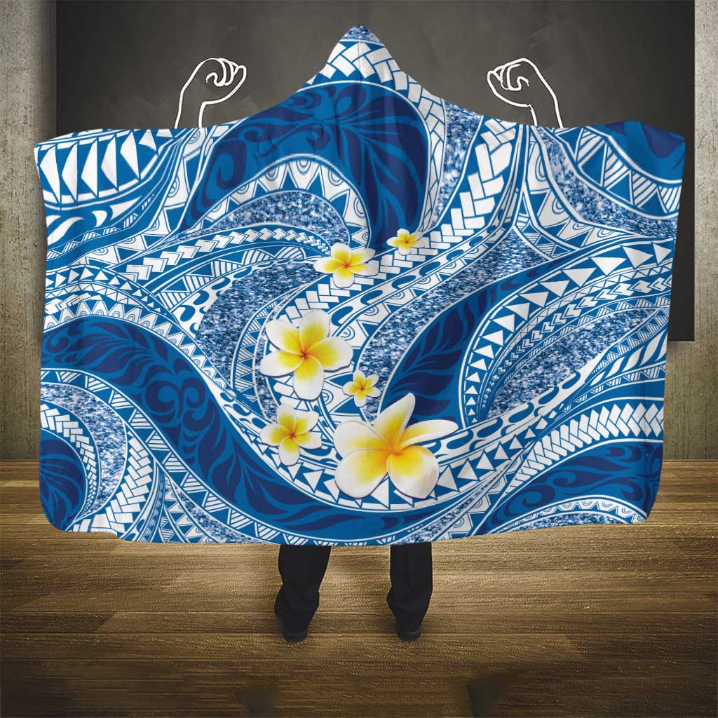 Plumeria Polynesian Blue Glitter Pattern Hooded Blanket LT01 - Polynesian Pride