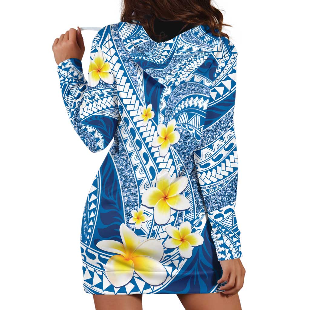 Plumeria Polynesian Blue Glitter Pattern Hoodie Dress LT01 - Polynesian Pride