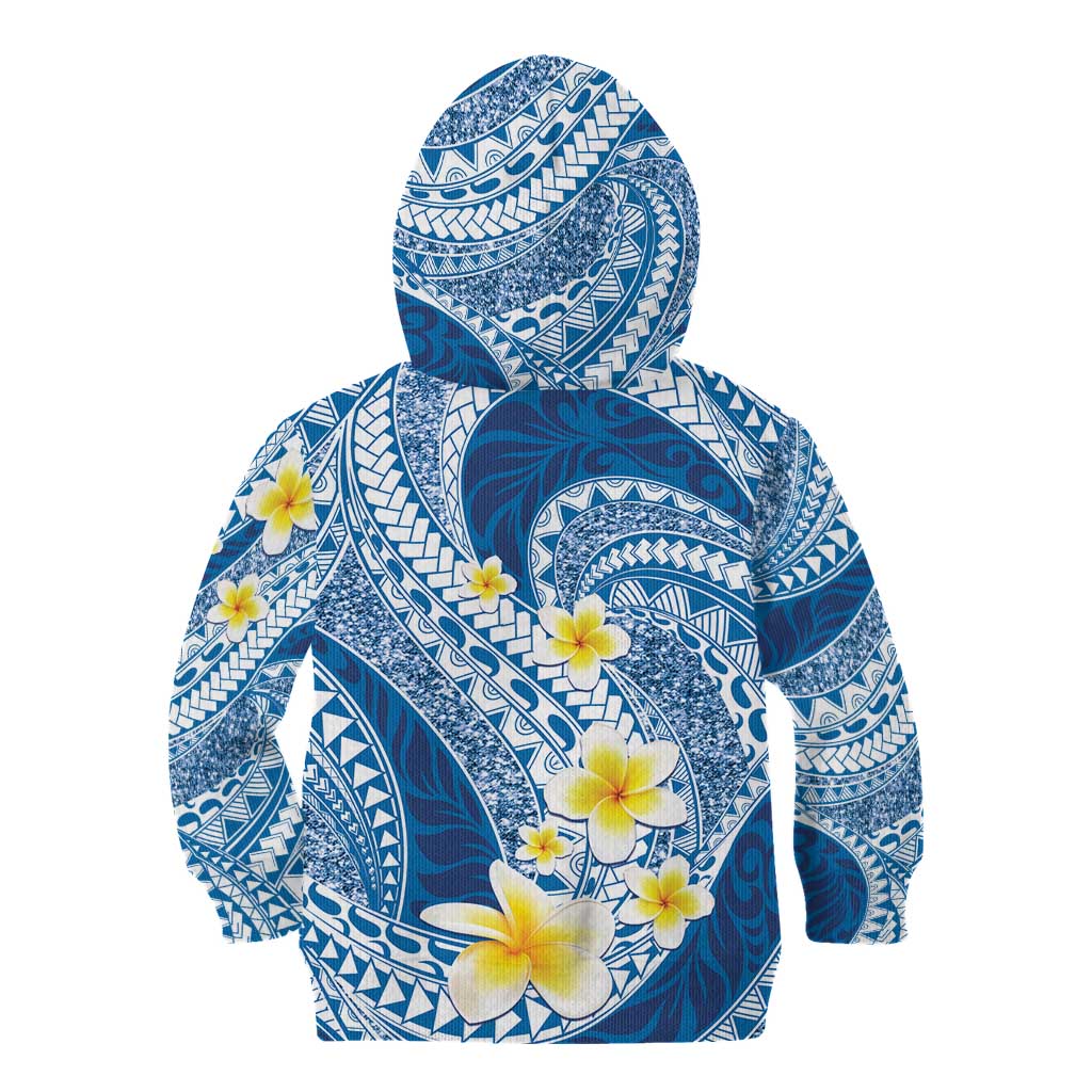 Plumeria Polynesian Blue Glitter Pattern Kid Hoodie